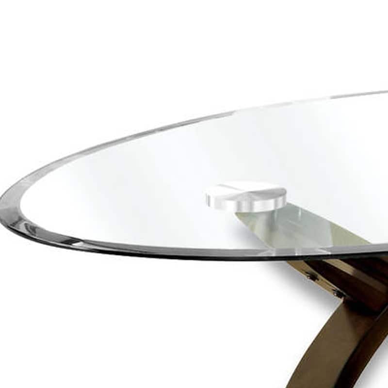 Oval Glass Top Coffee Table with Cross Oval Base, Brown and Clear
