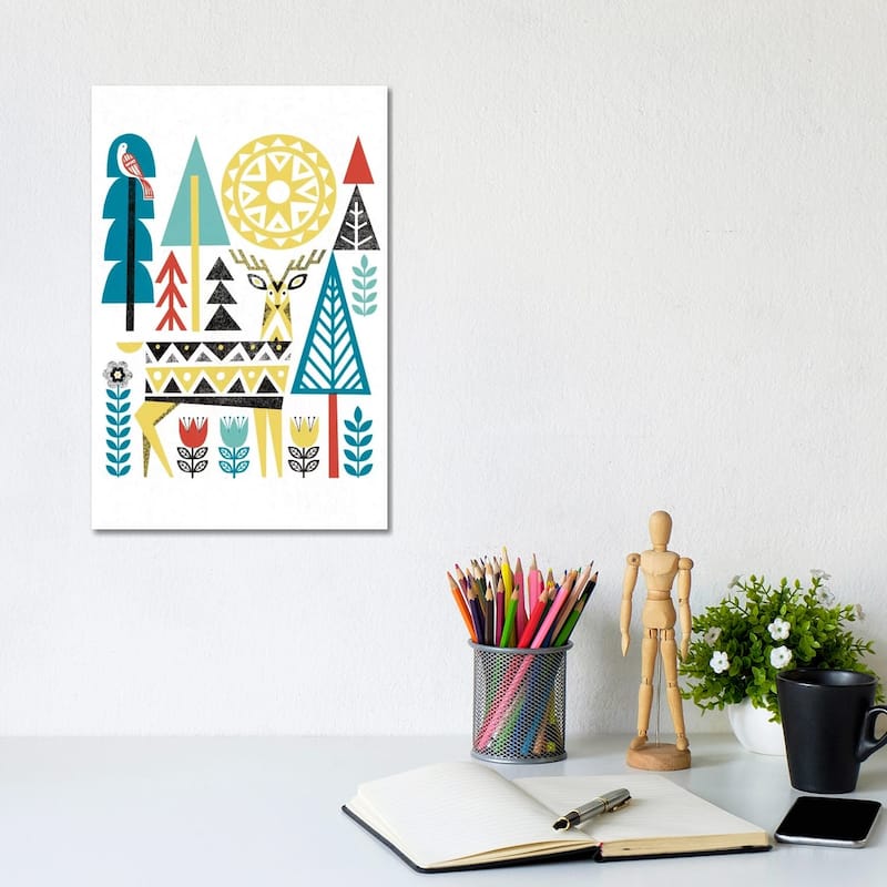 iCanvas "Folk Lodge (Deer II)" by Michael Mullan Canvas Print - 12x8x0.75
