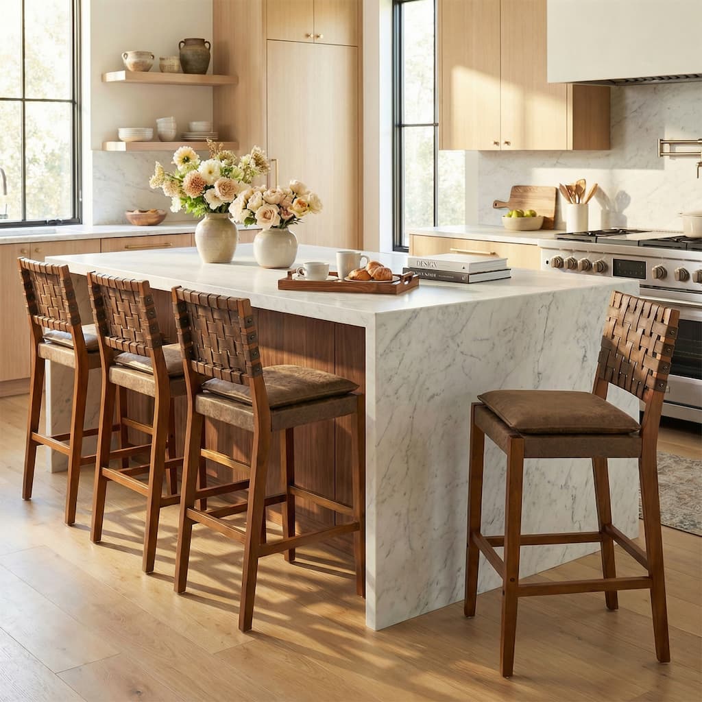 Christopher Knight Home - Rieti Industrial-Inspired Barstool Set with Crossback PU Upholstery and Wooden Frame