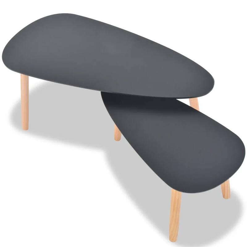 2 PIece Accent Coffee Table, Nesting, Black MDF, Brown Tapered Legs