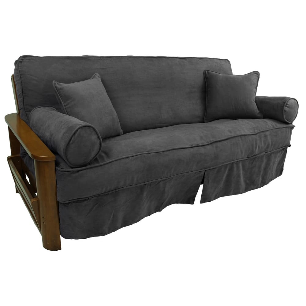 Microsuede Full-Size 8-10 Inch Thick Futon Slip Cover Set with Four Throw Pillows
