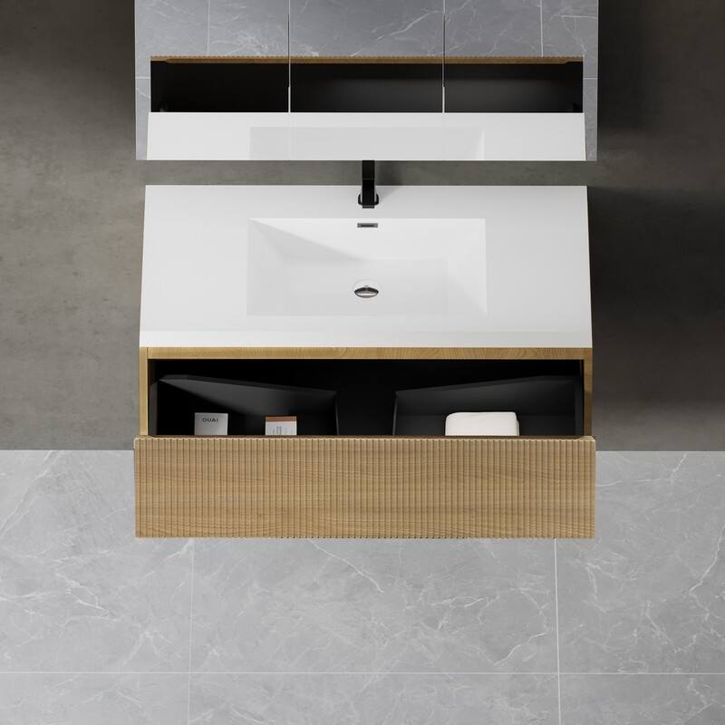 ABRUZZO Floating Vanity with Integrated Top Sink Soft-Close Wall-Mount Bathroom Cabinet