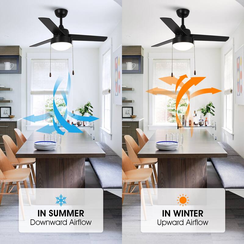 42" Modern Black Wooden Indoor Ceiling Fan Light with Pull Chain