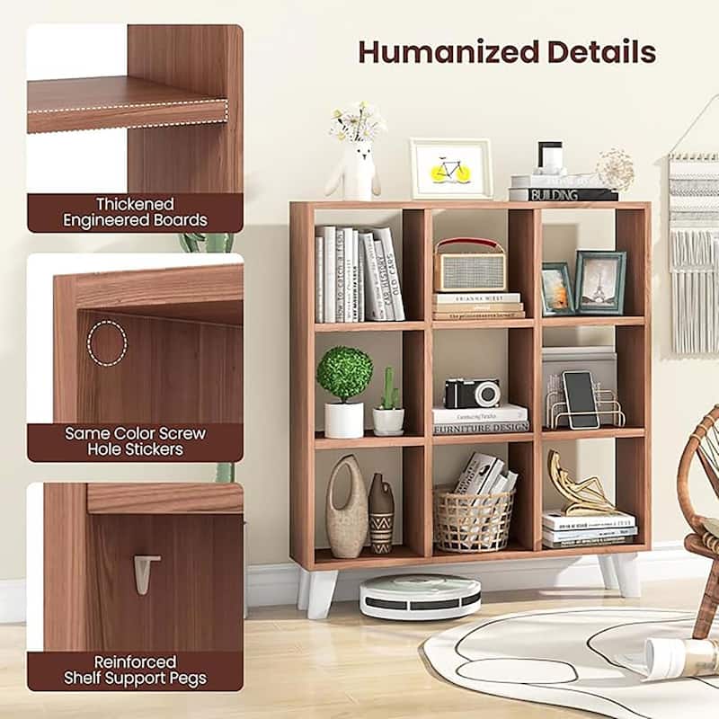 1/2 PCS Living Room 9-Cube Bookcase with 6 Removable Shelves Brown