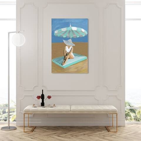 Oliver Gal 'Mint Umbrella' Fashion and Glam Wall Art Canvas Print Fashion Lifestyle - Blue, Brown