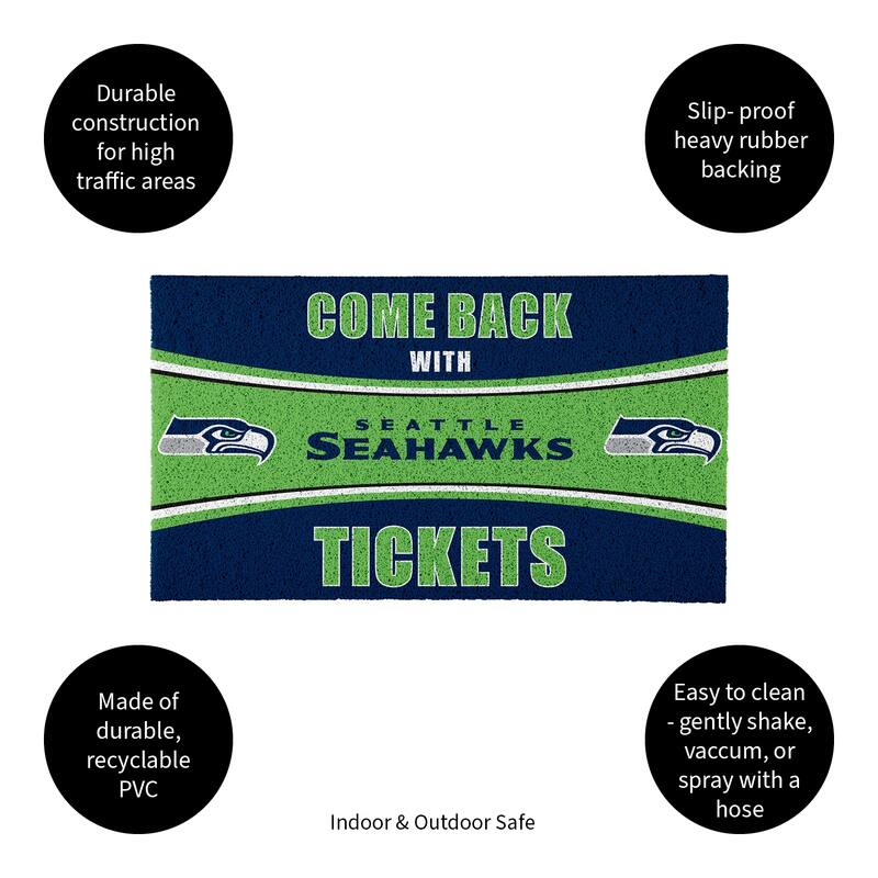 Seattle Seahawks 28 in. x 16 in. PVC "Come Back With Tickets" Trapper Door Mat