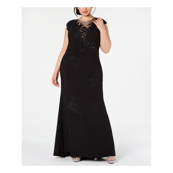 xscape cap sleeve embroidered gown