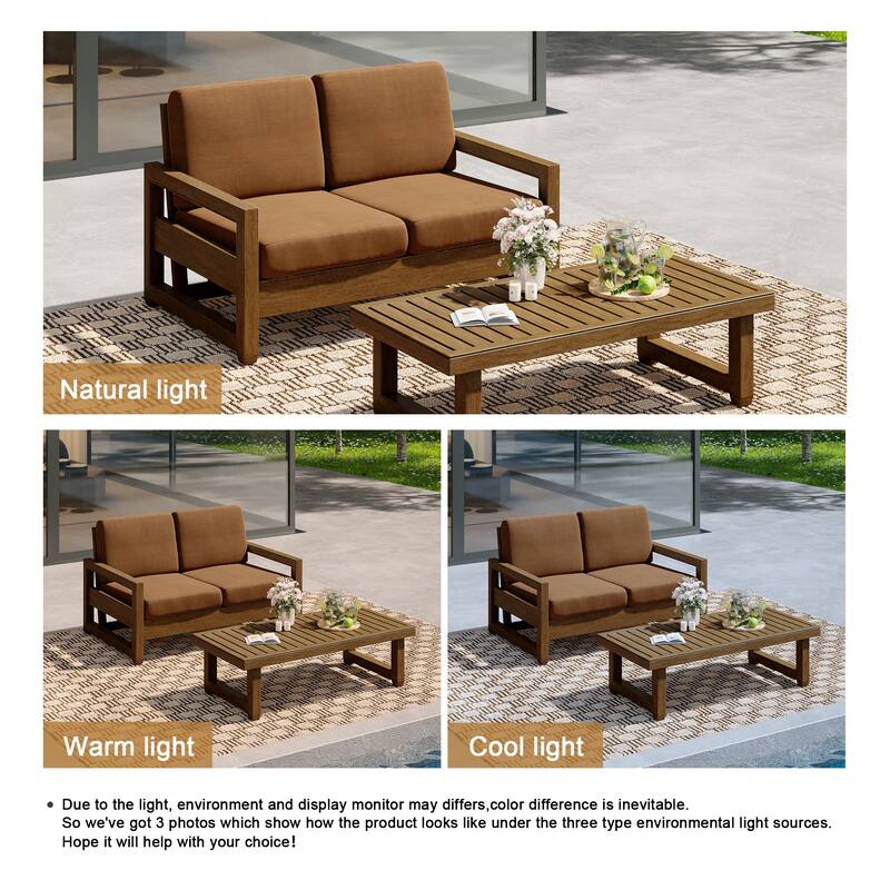 Outdoor Patio Loveseat Table Set Teak Wood with Cushion
