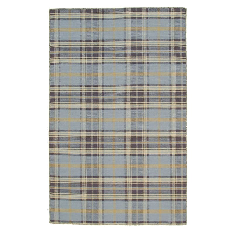 Home Decor EORC Handmade Wool Plaid Rug Stylish Blue Area Rug for Living Room, Bedroom, Office, & Home Décor Durable & Trendy