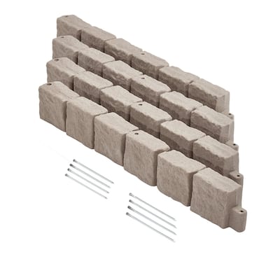 Brown Plastic Stone Landscape Edging 4 Pack with Stakes for Garden Borders - 46.85 x 3.94 x 6.10 in