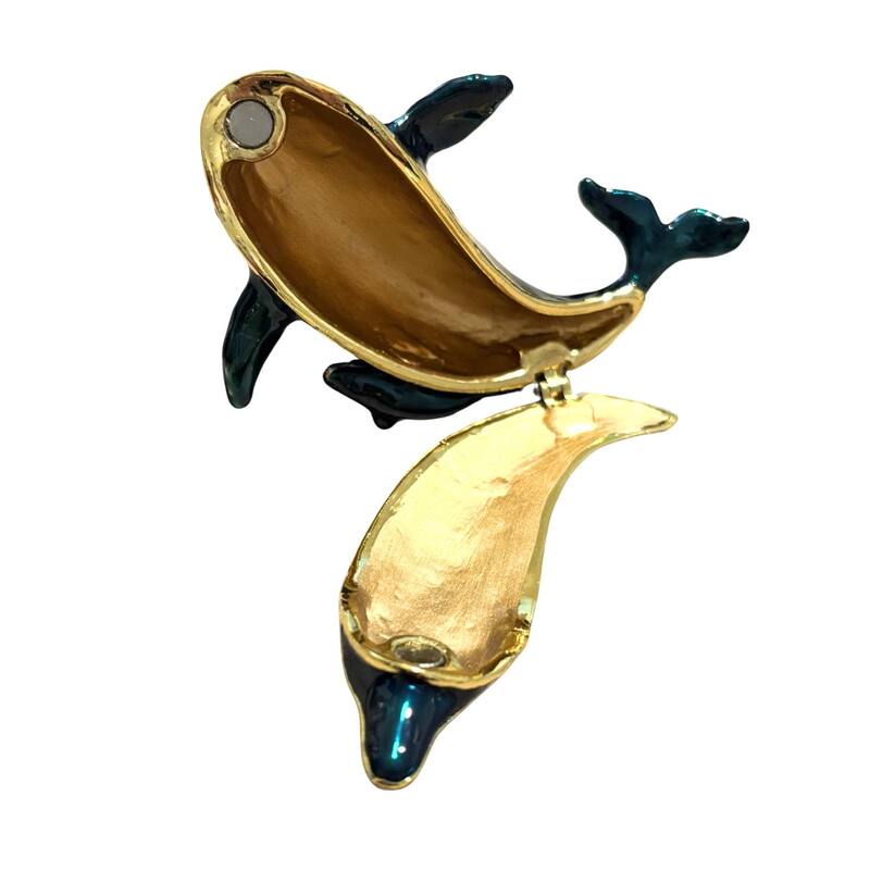 Ocean Marine Dolphin Mom and Baby Jeweled Enameled Trinket Box - Blue