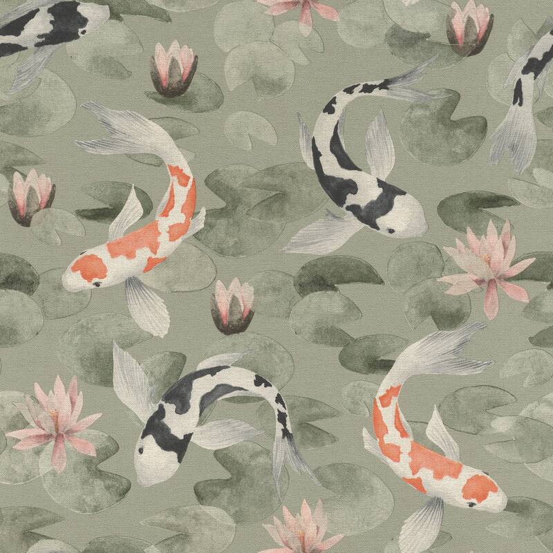 Advantage Nobu Green Koi Fish Wallpaper - 20.9in x 396in x 0.025in - 20.9in x 396in x 0.025in