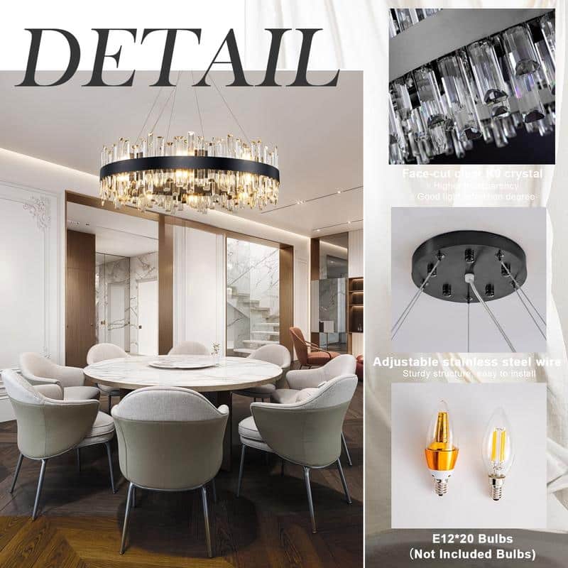 KAYLA 35in Dimmable Black Rectangle Crystal Chandelier - 35.4in