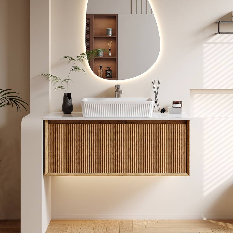 Modern 35.4" Single Bathroom Vanities,Floating Vanitiy with White Table top