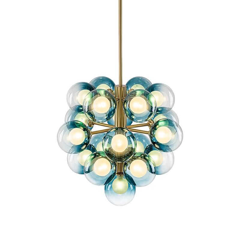 Art Deco Tiered Blue Frosted Bubble Round Sputnik Chandelier