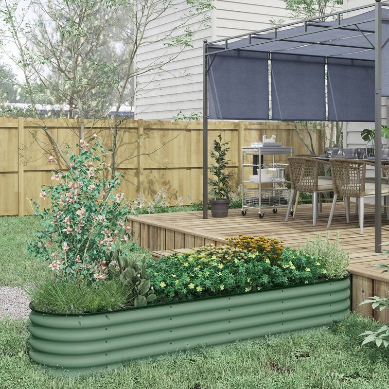 Modern Minimalist Garden Bed with Safety Edging Easy DIY Stock Tank, for Growing Flowers Herbs Vegetables, Green - 8' x 10'