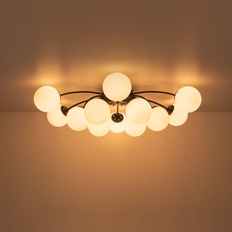 Mid-Century 12-Light Milky Glass Globe Sputnik Ceiling Light - 39in