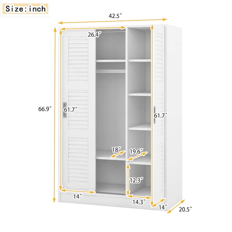 3-Door Shutter Wardrobe with shelves - N/A