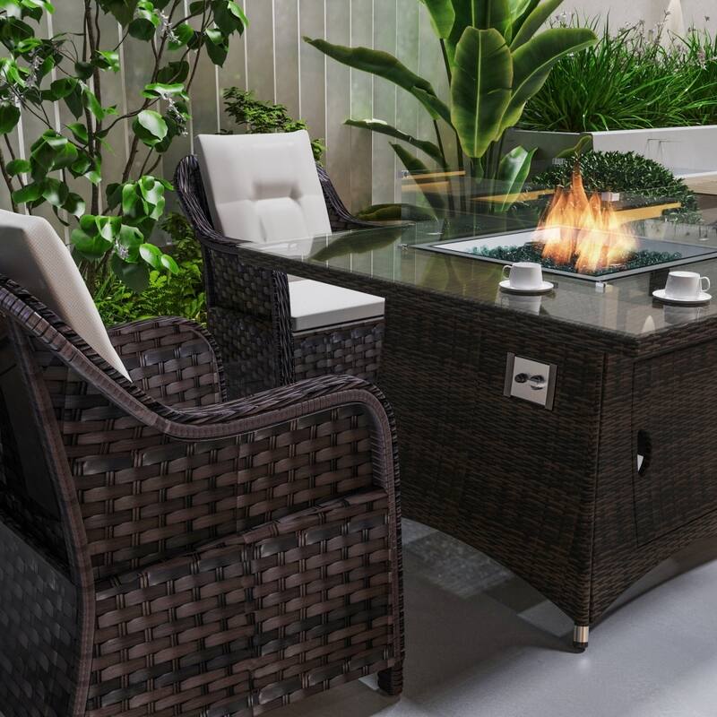 Modern Outdoor Square Fire Pit Table Set with 4 Dining Chairs