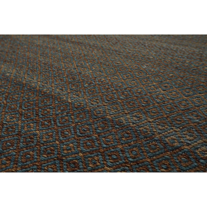 8x10 Hand Woven Flatweave Wool Teal Boho Modern & Contemporary Kilim Rug - 8' x 10'