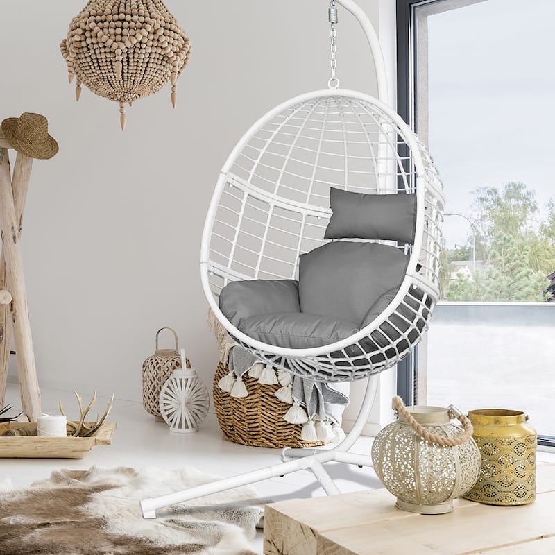 Agats Outdoor Wicker Basket Swing Chair with Cushions by Havenside Home