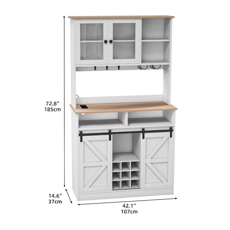 Moasis 72" H Buffet Sideboard Cabinet with Sliding Barn Door Power Outlet - 15.7"D x 42.1"W x 72.8"H