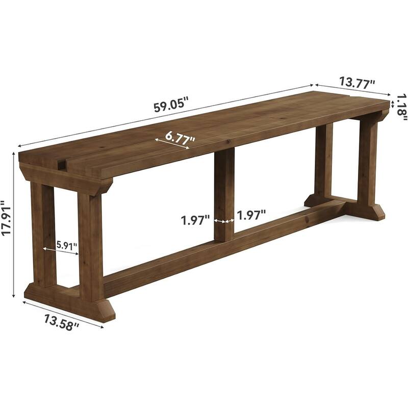 59" Solid Wood Entryway Bench, Rustic Shoe Bench & Bed Seat for Bedroom, Hallway, Living Room