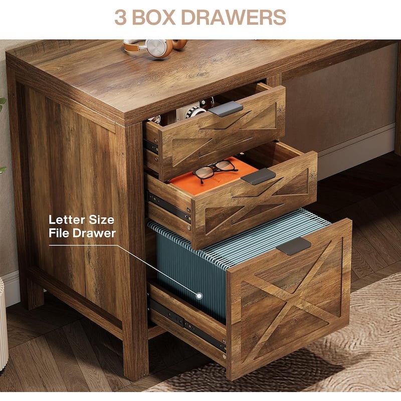 L Shaped Executive Desk with 3 Drawers, 59" Large Corner Computer Desk
