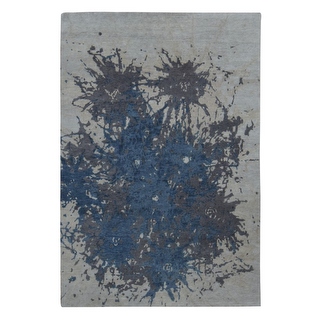 Shahbanu Rugs Parchment White, Hand Knotted, Pure Wool, Splash Abstract ...