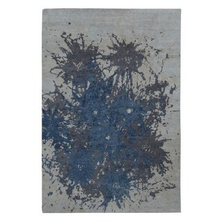Shahbanu Rugs Parchment White, Hand Knotted, Pure Wool, Splash Abstract ...
