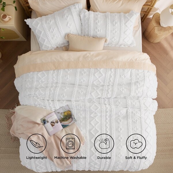 Tufted Boho Comforter Set King, Linen Bedding Comforter Set