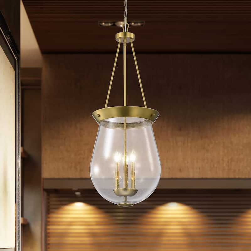 Boliver 3 Light Pendant - 14 Inches - Vintage Brass Finish - Clear Seeded Glass - Vintage Brass