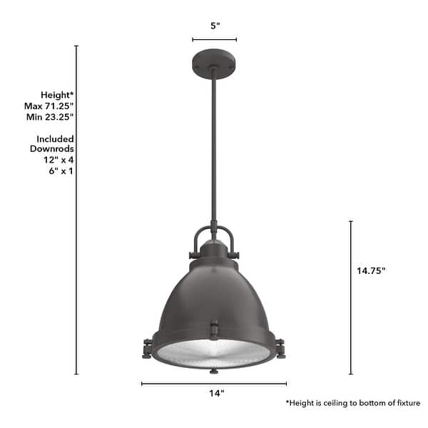 dimension image slide 1 of 3, Hunter Bridgemoor 14" 2-Light Pendant - Kitchen Island, Dining Room - Modern Industrial, Farmhouse