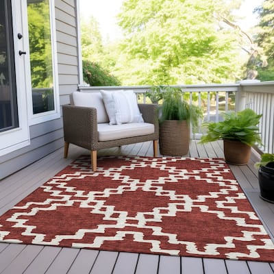 Machine Washable Indoor/ Outdoor Chantille Geo Trellis Rug