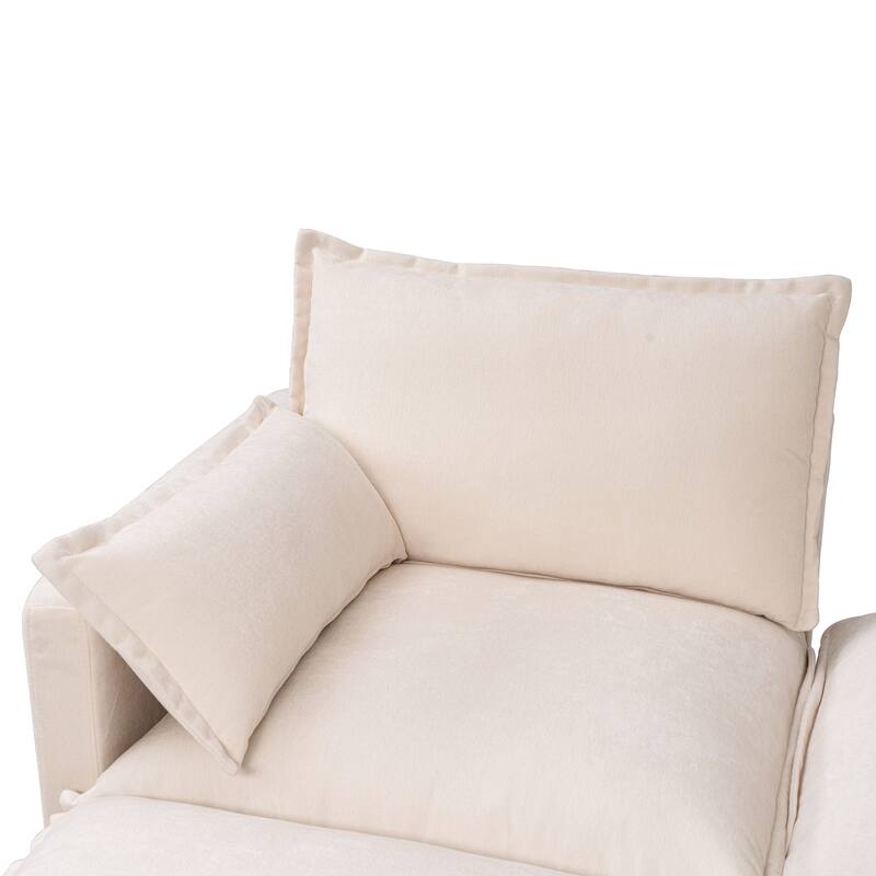 93.31" Faux Linen Modular Sectional Sofa with Ottoman, Wood Frame