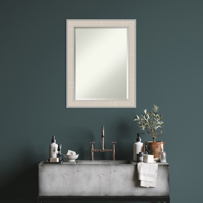 Cottage White Silver Beveled Wood Framed Bathroom Vanity Wall Mirror - Cottage White Silver