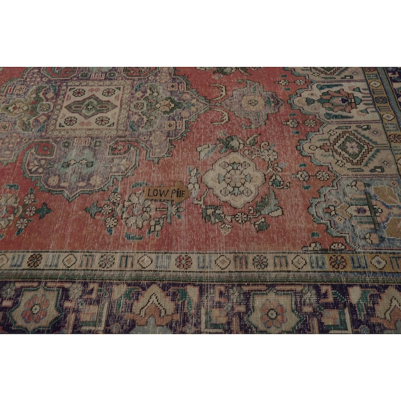 Vintage Geometric Tabriz Persian Area Rug Hand-Knotted Wool Carpet - 6'6" x 9'7"
