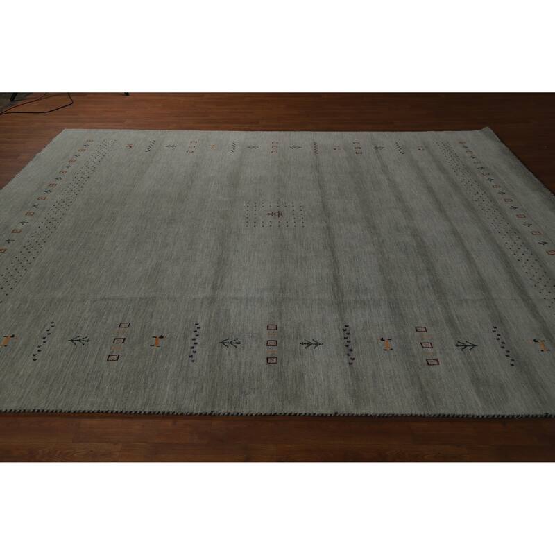Hand Knotted Oriental 100% Wool Carpet Tribal Animal Pictorial Greys & Charcoal Gabbeh Area Rug - 9' 11'' X 8' 2''