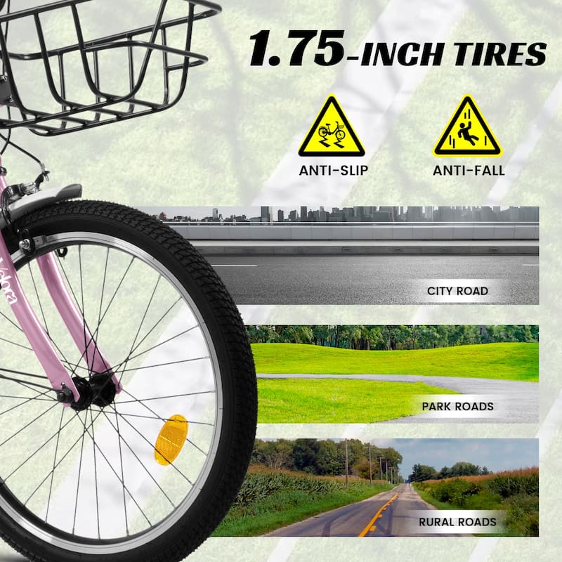 20 Inch Kids Bike for Boys & Girls, Single Speed Bicycle with Coaster Brake, V-Brake & Rear Rack