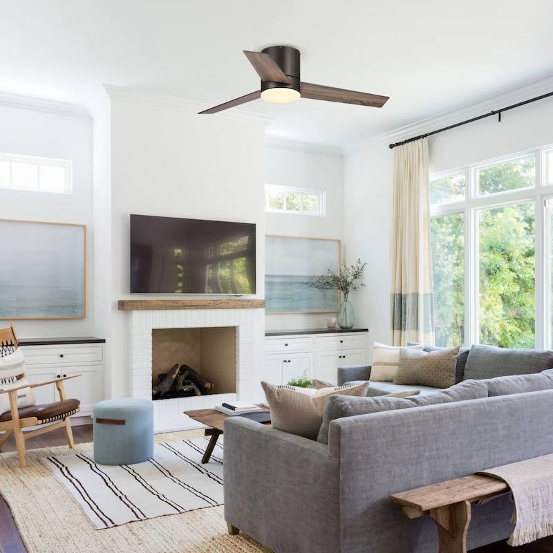 48" Bronze Plywood 3-Blade Flush Mount Ceiling Fan with Light and Remote