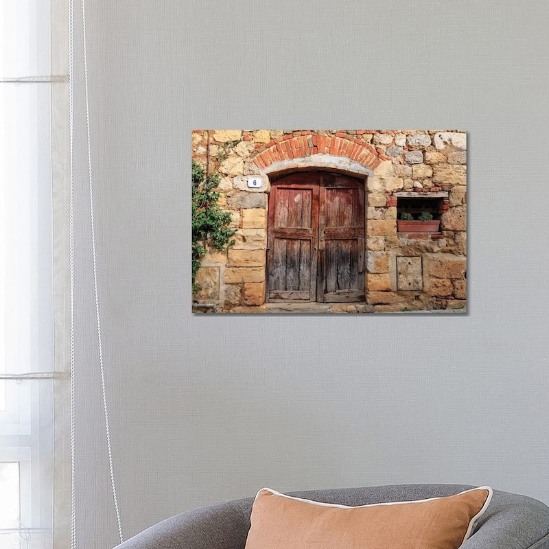 iCanvas "Italy, Monteriggioni. Stone wall, wooden door with planted geraniums." by Emily Wilson Canvas Print - 18x26x1.5