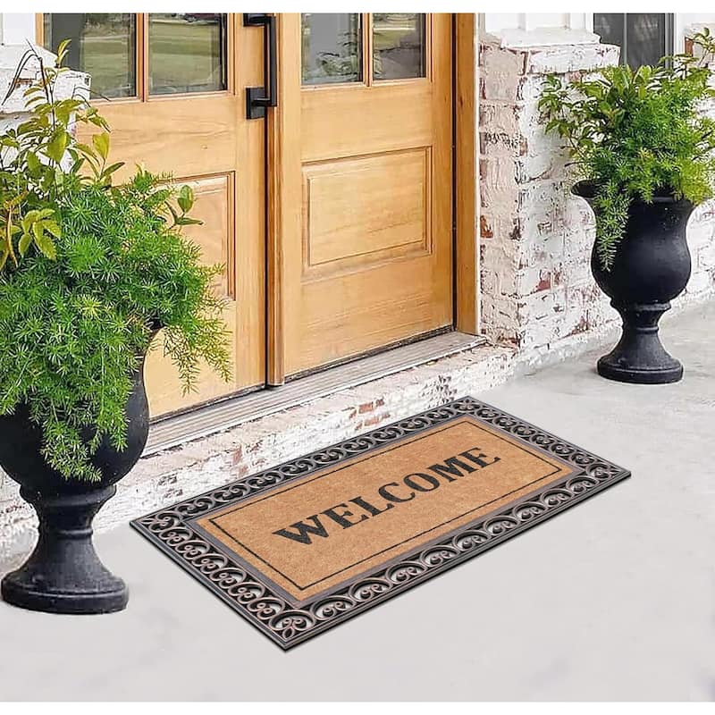 A1HC Welcome Rubber And Coir Classic Paisley Border Extra Large Double Doormat, 30"X48"