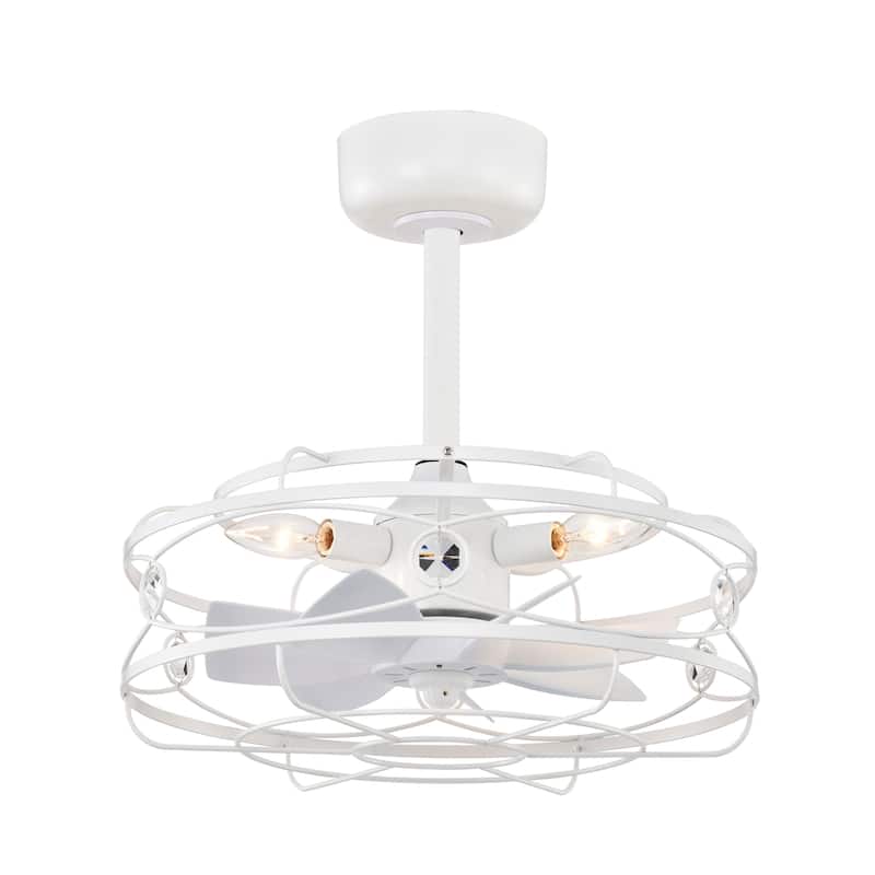 White Caged Lighted Ceiling Fan Fandelier 7-Blade Remote Control