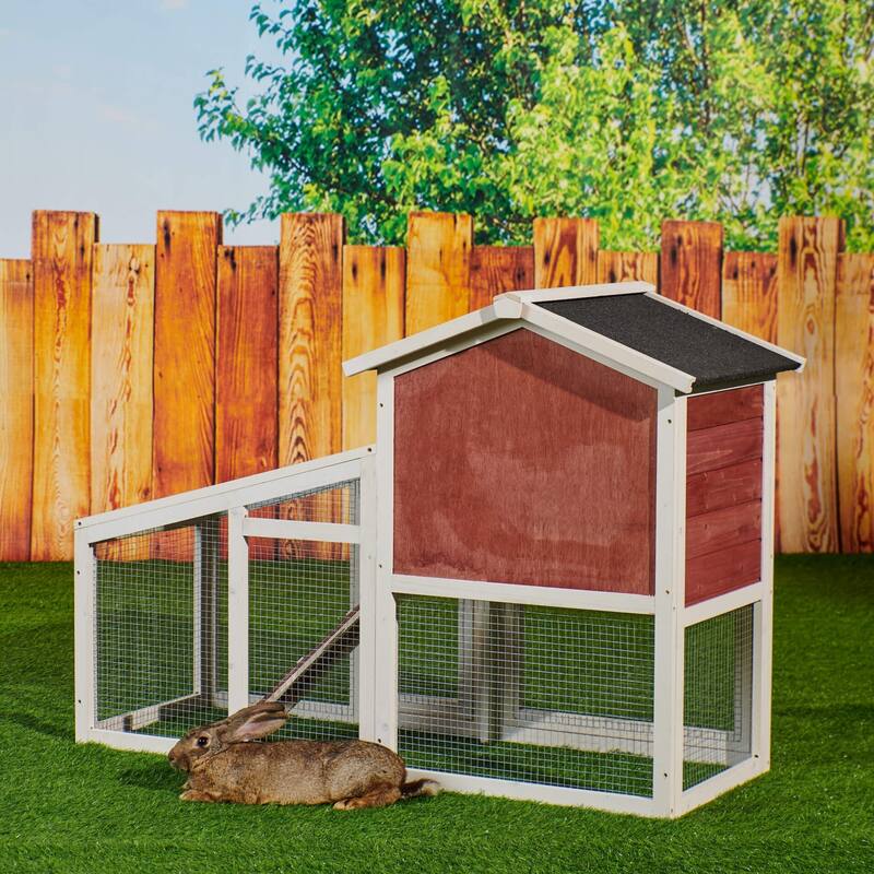 Wooden Chicken Coop with Run, Ventilation Door, Removable Tray, Ramp