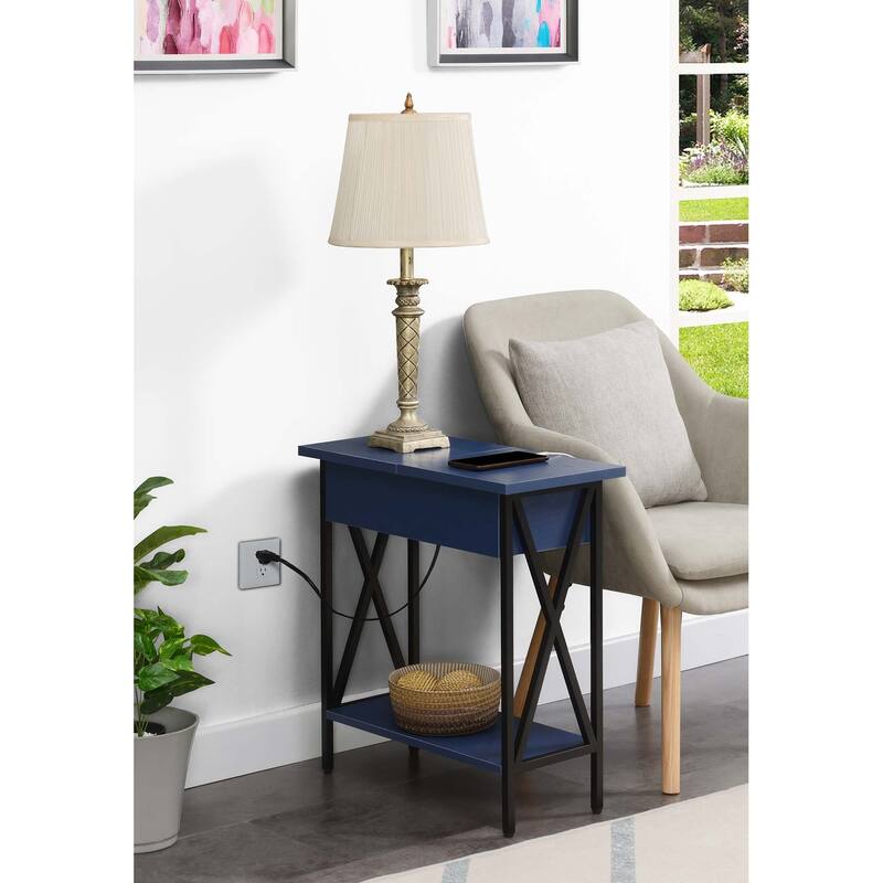 Carbon Loft Ehrlich Flip-top End Table with Charging Station - Cobalt Blue/Black