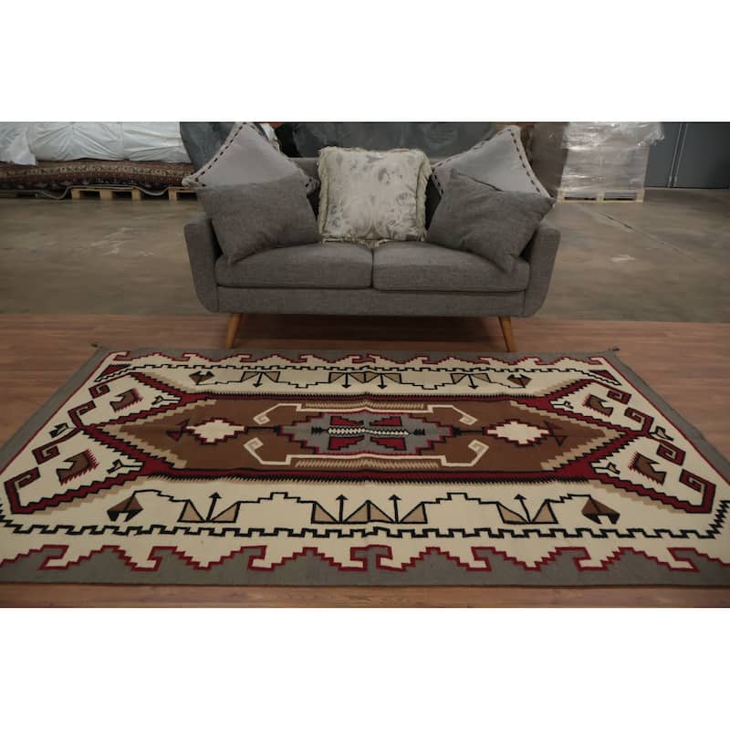 Hand Woven Oriental 100% Wool Carpet Southwestern Tribal Brown Kilim Area Rug - 8' 2'' X 5' 0''