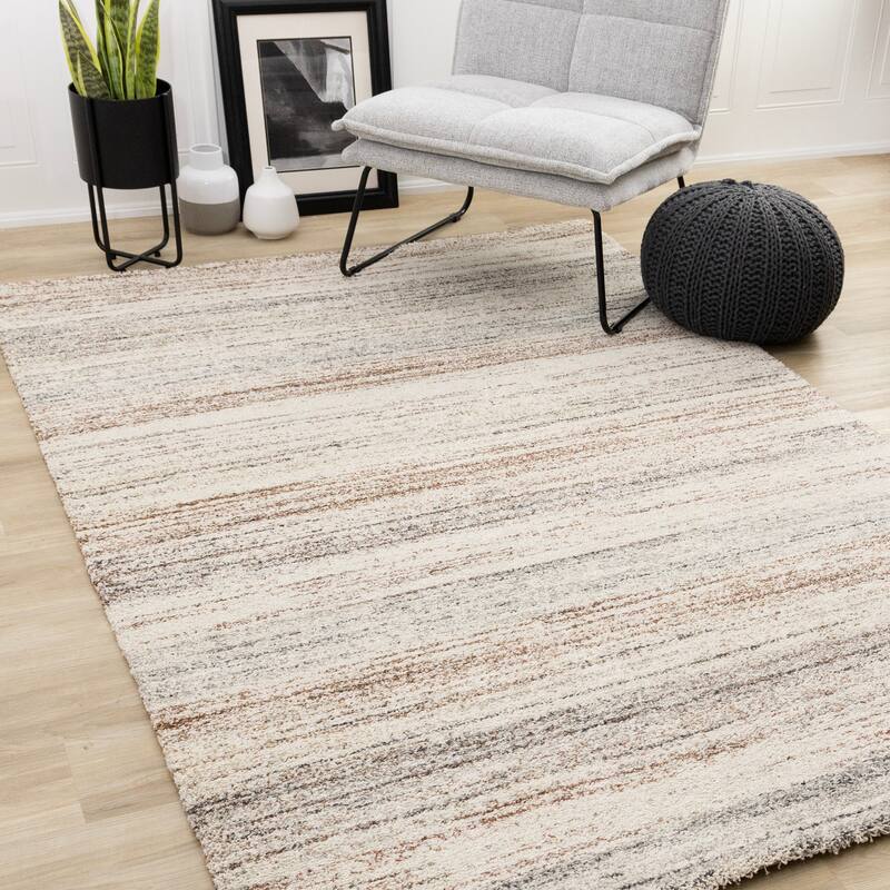 Maverick Collection - Modern White Grey Orange Plush Area Rug