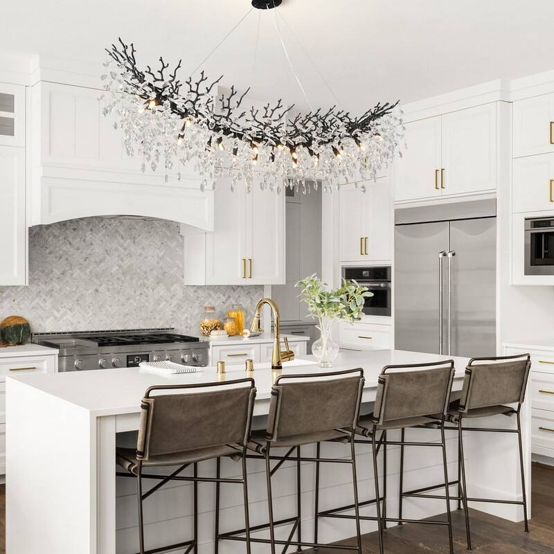 Modern Branch Crystal Linear Chandelier, 1100-1830mm Dining Pendant Light