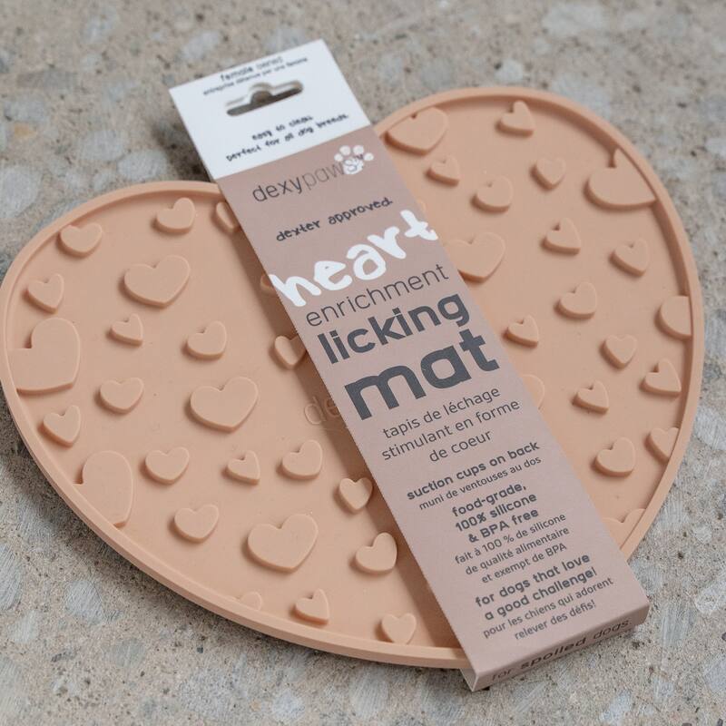 Dexypaws: Enrichment Lick Mat: Blush Pink Heart - Grooved Silicone - Blush Pink