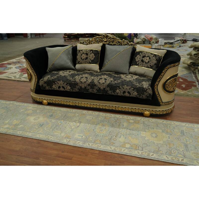 Vegetable Dye Wool Oushak Turkish Runner Rug, Floral Geometric Carpet - 13' 9'' X 2' 10''